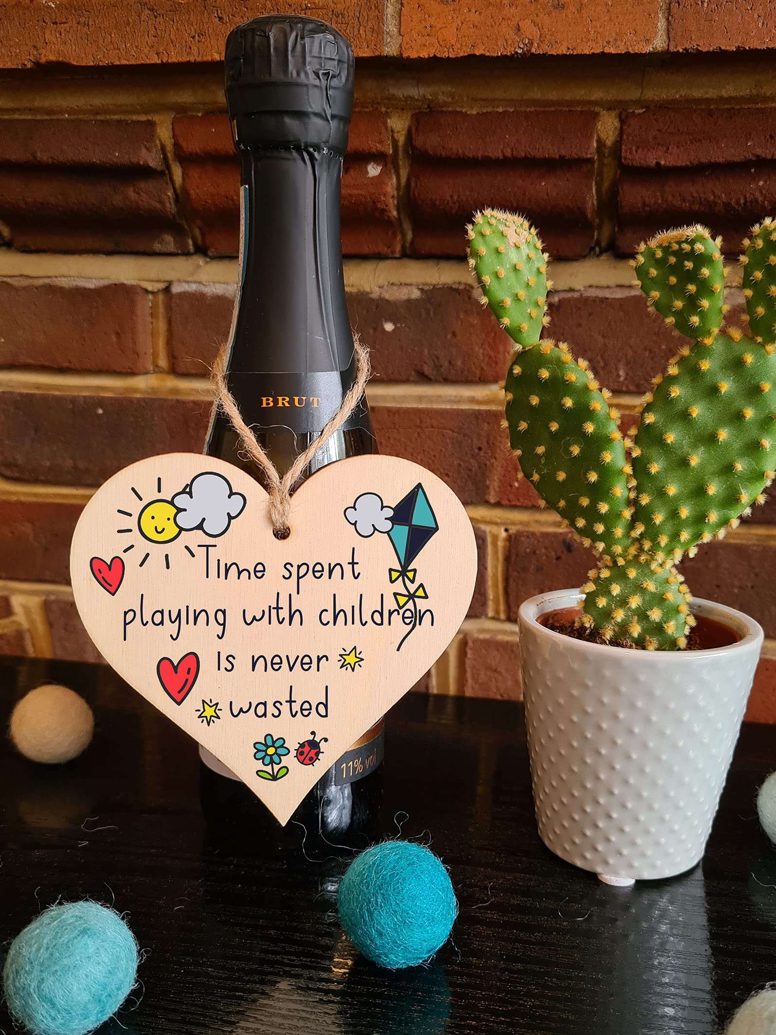 Handmade Wooden Hanging Heart Plaque Gift Time Playing With Children Inspirational Wall Hanger Card Alternative Mother Family