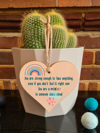 The Plum Penguin Handmade Wooden Hanging Heart Plaque Gift Strong Enough Rainbow in Someones Cloud Inspirational Wall Hanger Card Alternative Friendship
