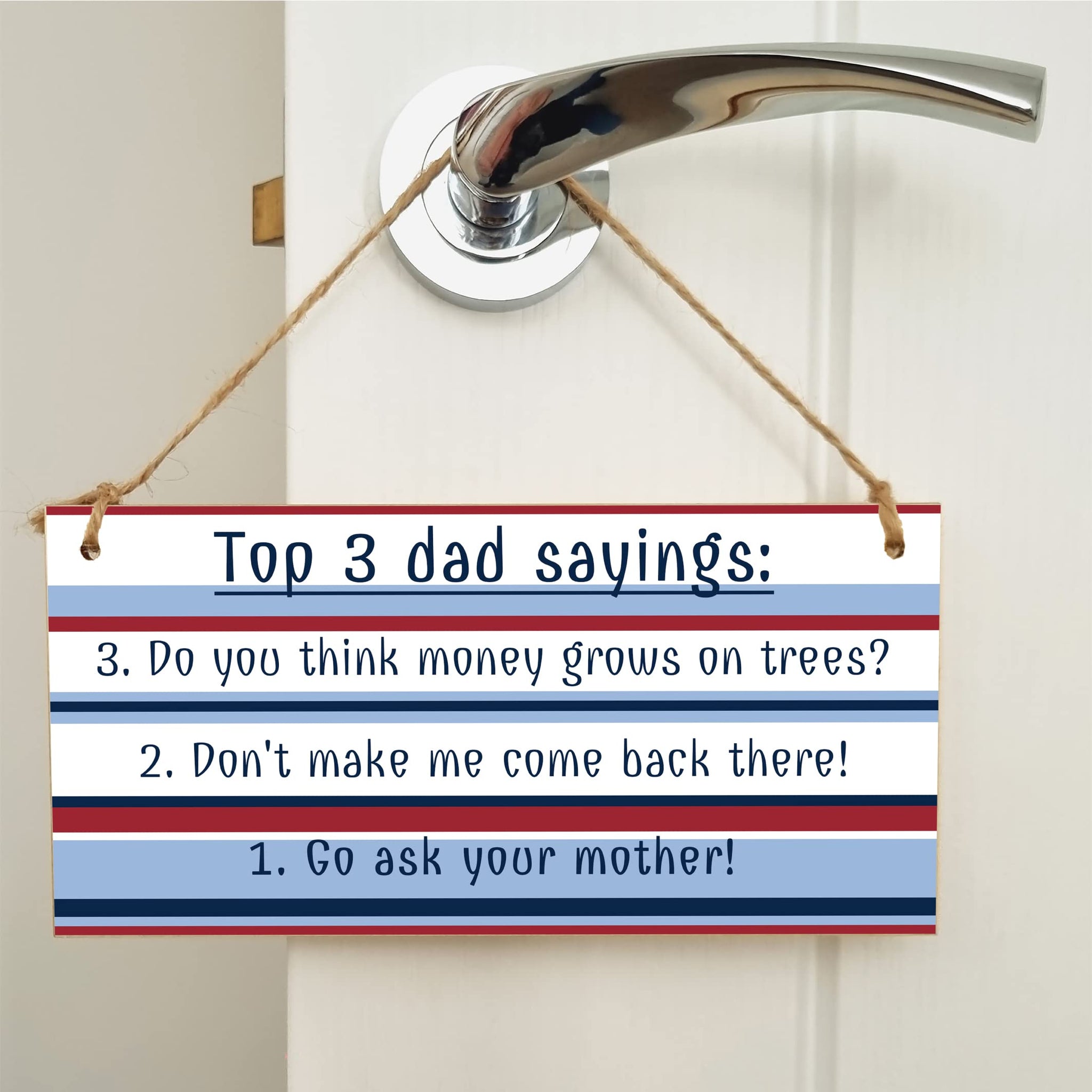 The Plum Penguin Handmade Wooden Hanging Wall Plaque Top 3 Dad Sayings Go Ask Your Mother Novelty Sign