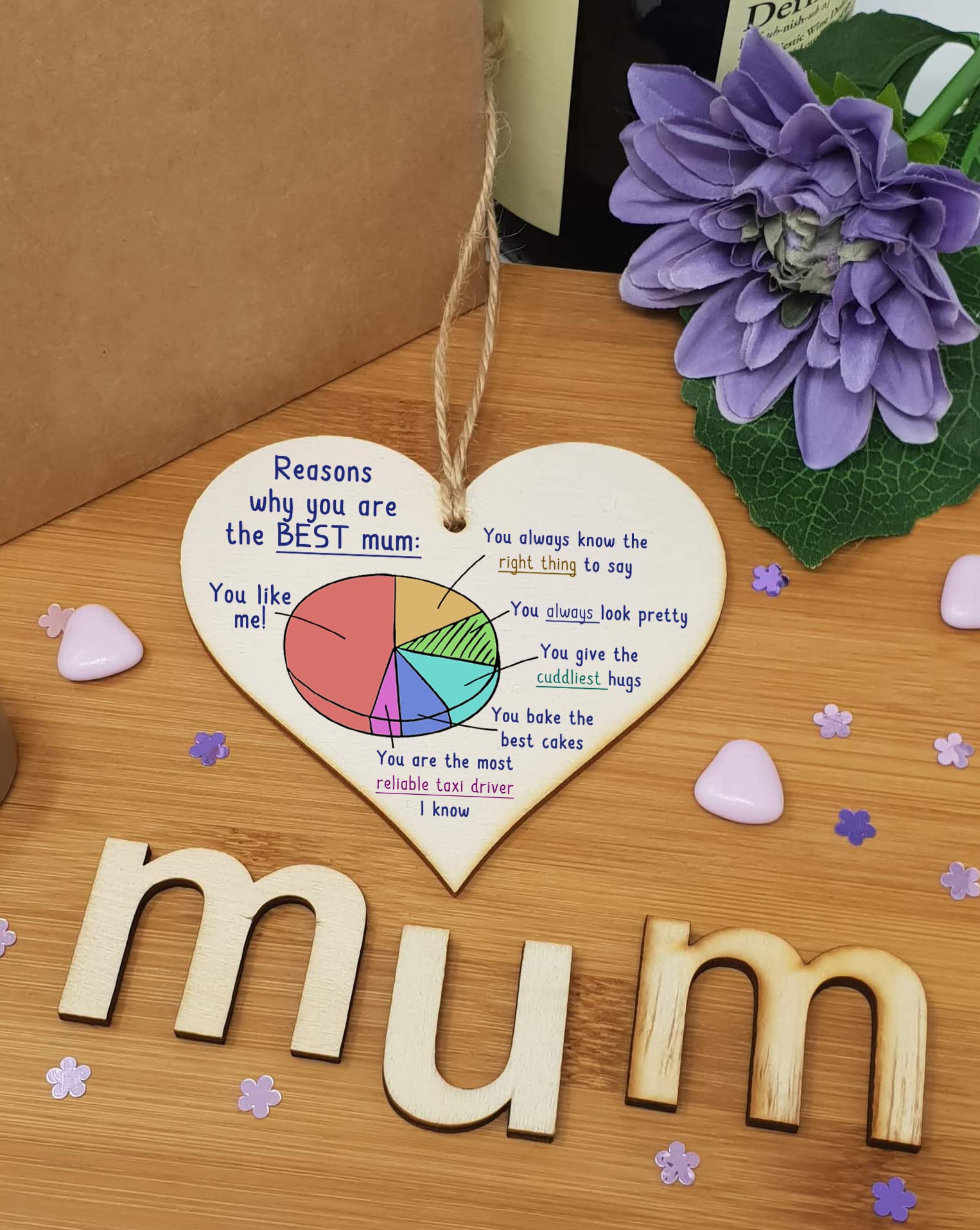 Handmade Wooden Hanging Heart Plaque perfect for Mum fun inspirational keepsake Reason why you are the best mum look pretty best hugs card alternative from kids wall hanger