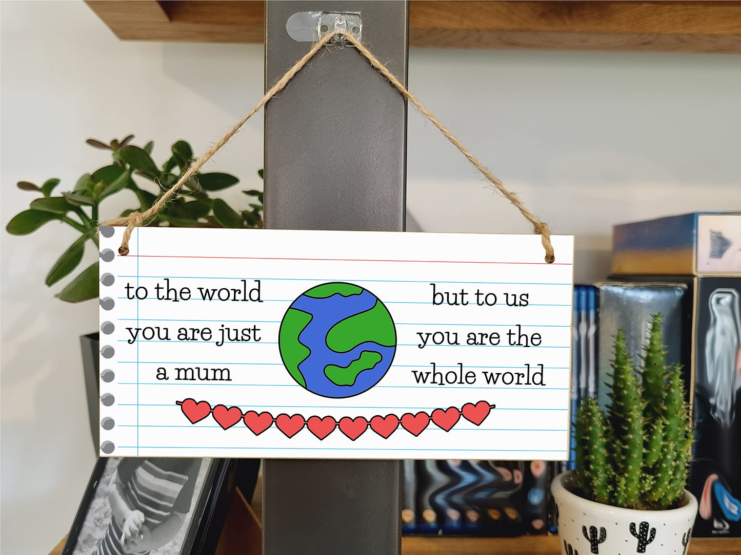 Handmade Wooden Hanging Wall Plaque To the World Just a Mum To Us the World Sentimental Gift Sign Mother's Day
