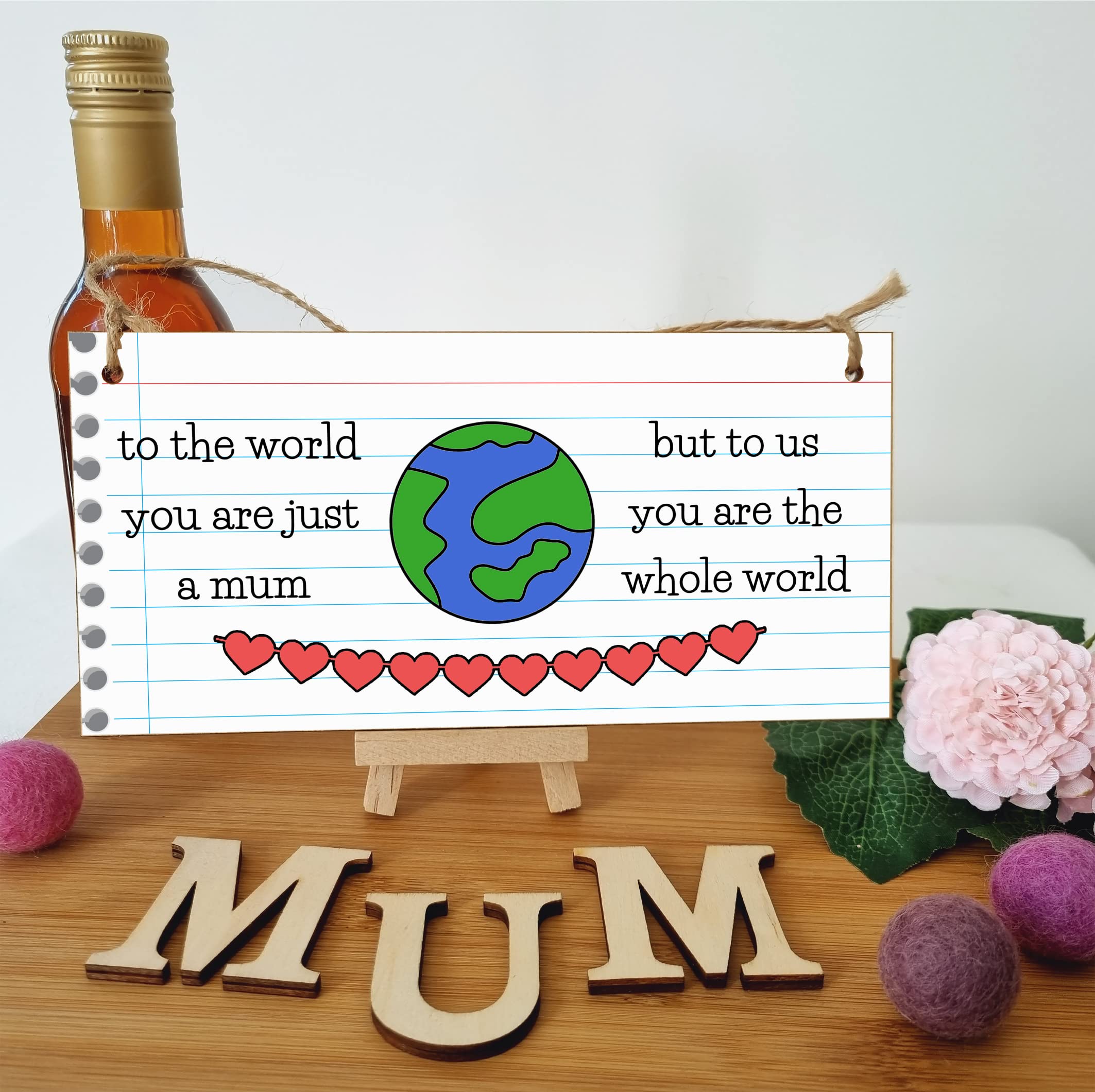 Handmade Wooden Hanging Wall Plaque To the World Just a Mum To Us the World Sentimental Gift Sign Mother's Day