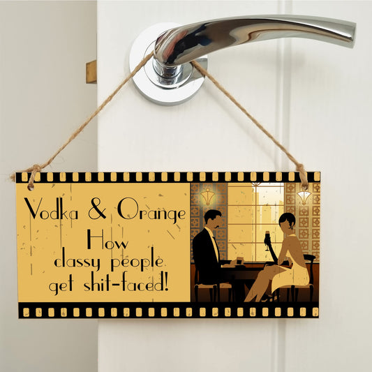 The Plum Penguin Handmade Wooden Hanging Wall Plaque Vodka and How Classy People Get Drunk Pun Novelty Sign for Home Bar Kitchen