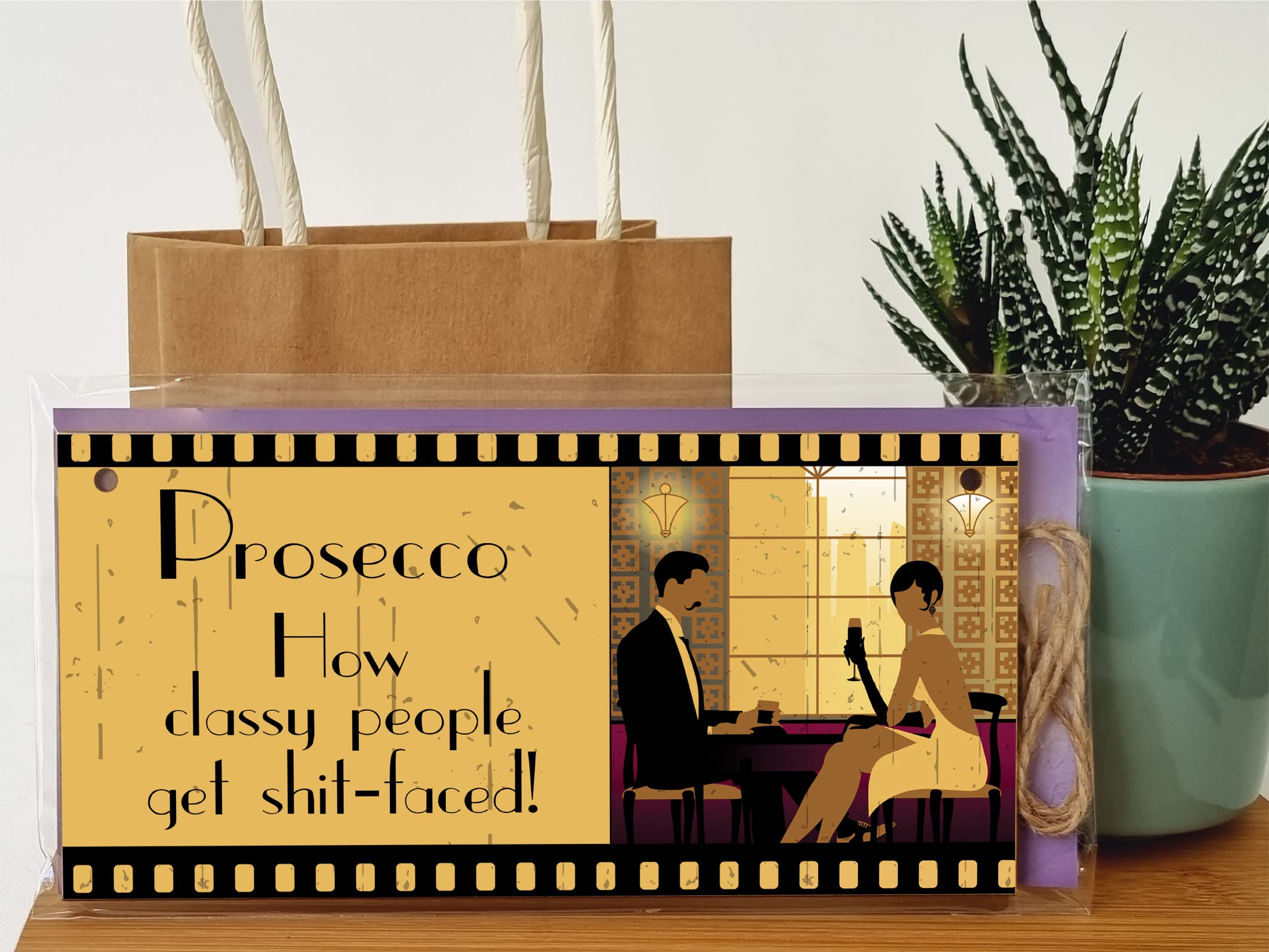 The Plum Penguin Handmade Wooden Hanging Wall Plaque Prosecco How Classy People Get Drunk Pun Novelty Sign for Home Bar Kitchen