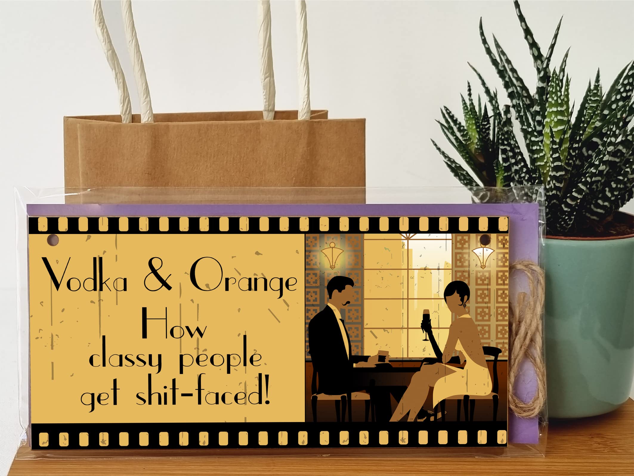 The Plum Penguin Handmade Wooden Hanging Wall Plaque Vodka and How Classy People Get Drunk Pun Novelty Sign for Home Bar Kitchen