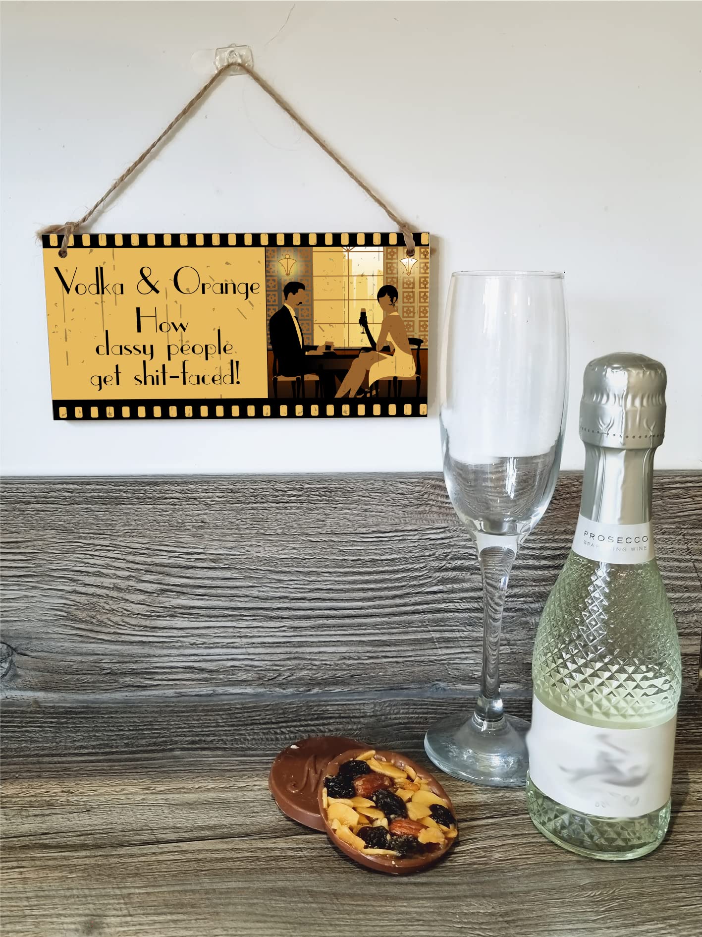 The Plum Penguin Handmade Wooden Hanging Wall Plaque Vodka and How Classy People Get Drunk Pun Novelty Sign for Home Bar Kitchen