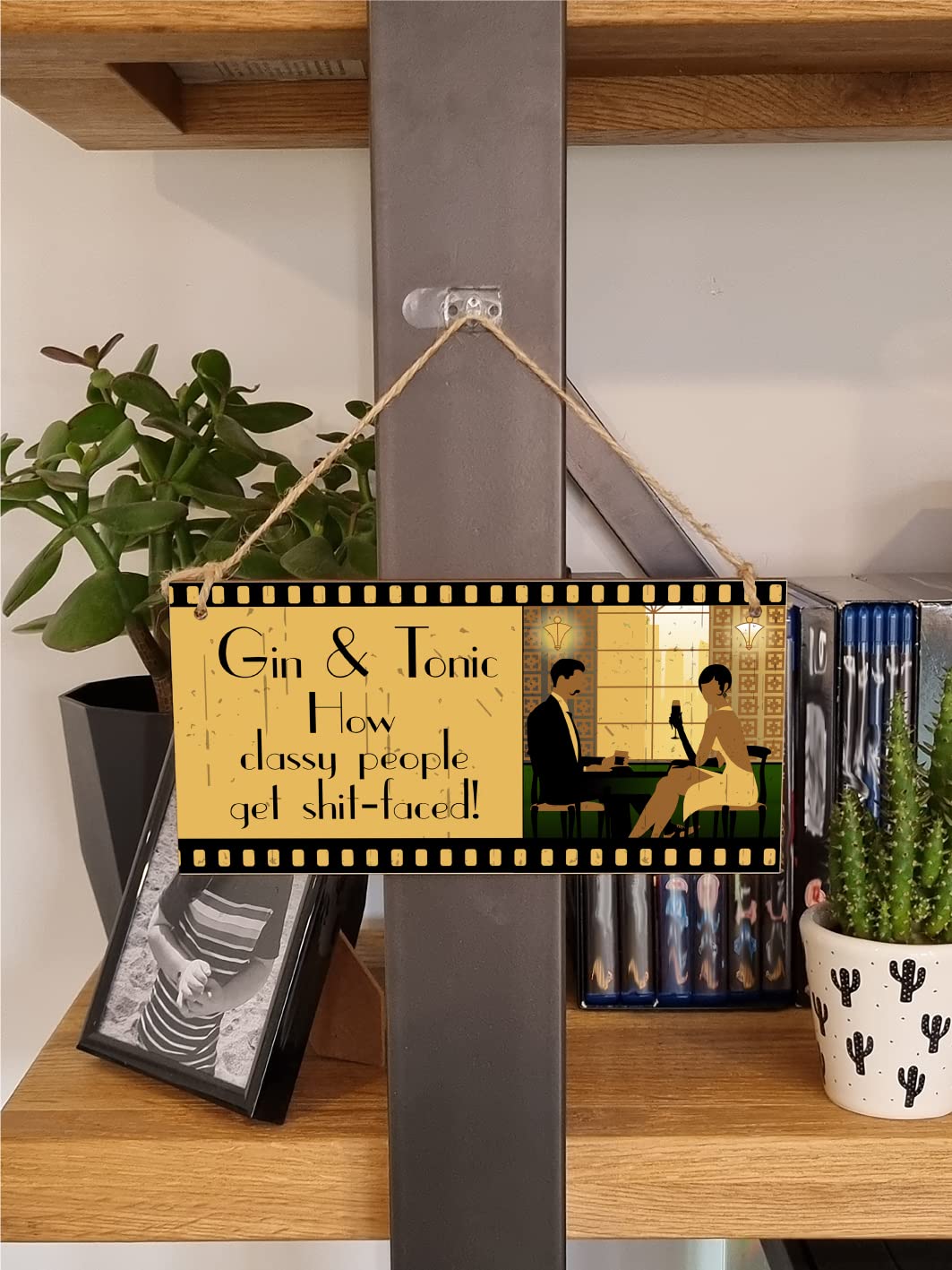 The Plum Penguin Handmade Wooden Hanging Wall Plaque Wine Gin & Tonic How Classy People Get Drunk Pun Novelty Sign Gin Lovers