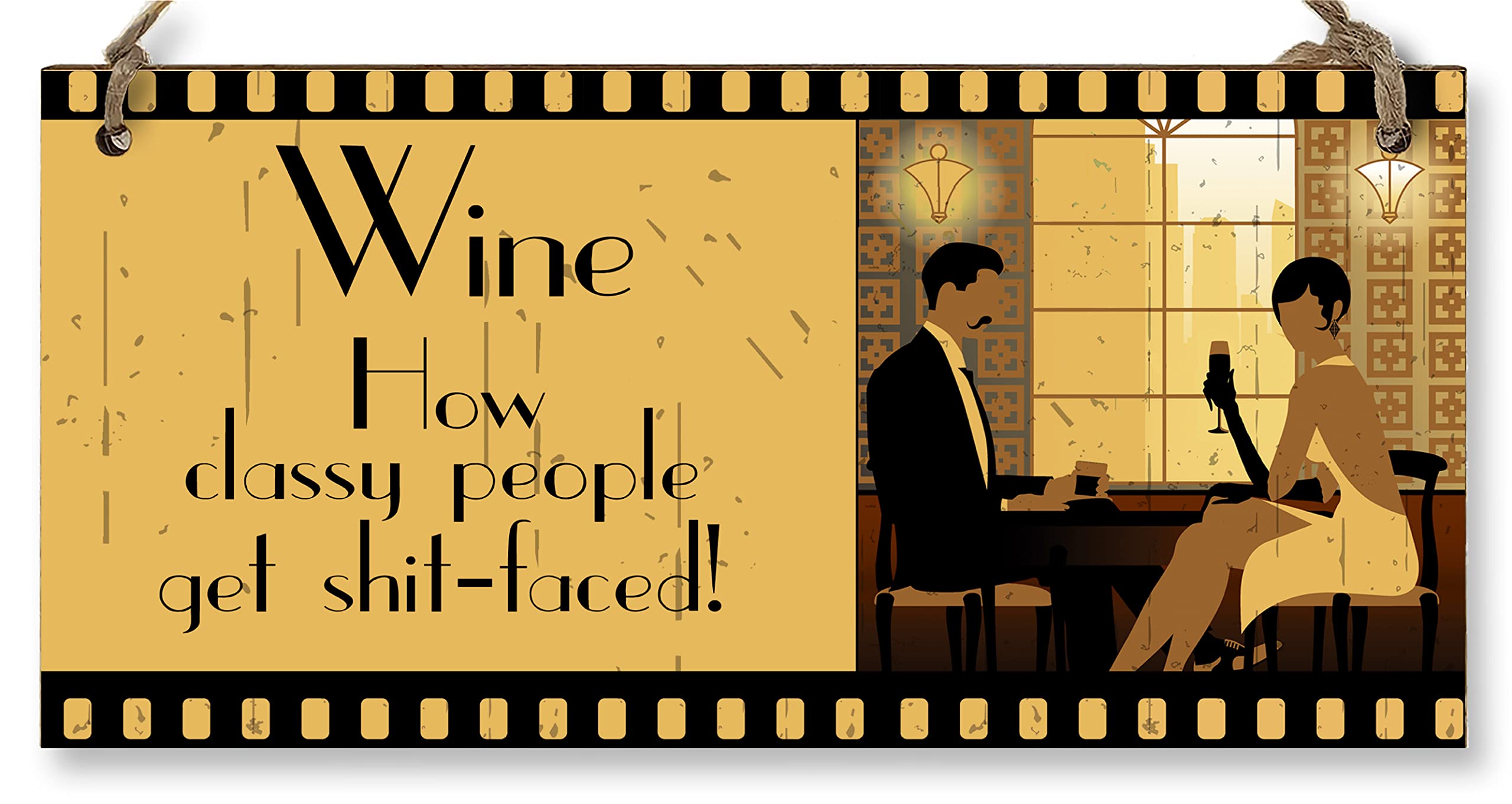 The Plum Penguin Handmade Wooden Hanging Wall Plaque Wine How Classy People Get Drunk Pun Novelty Sign for Home Bar Kitchen