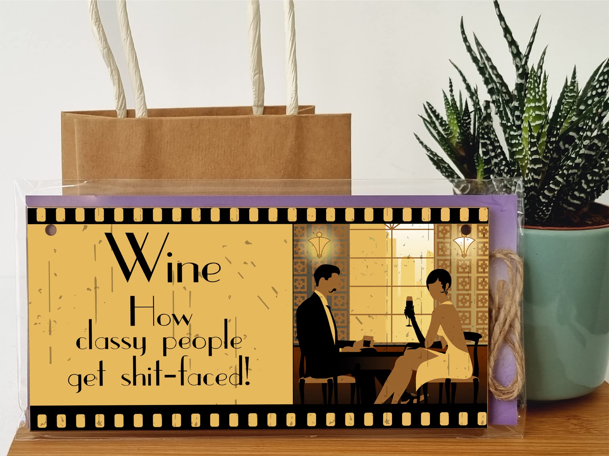 The Plum Penguin Handmade Wooden Hanging Wall Plaque Wine How Classy People Get Drunk Pun Novelty Sign for Home Bar Kitchen