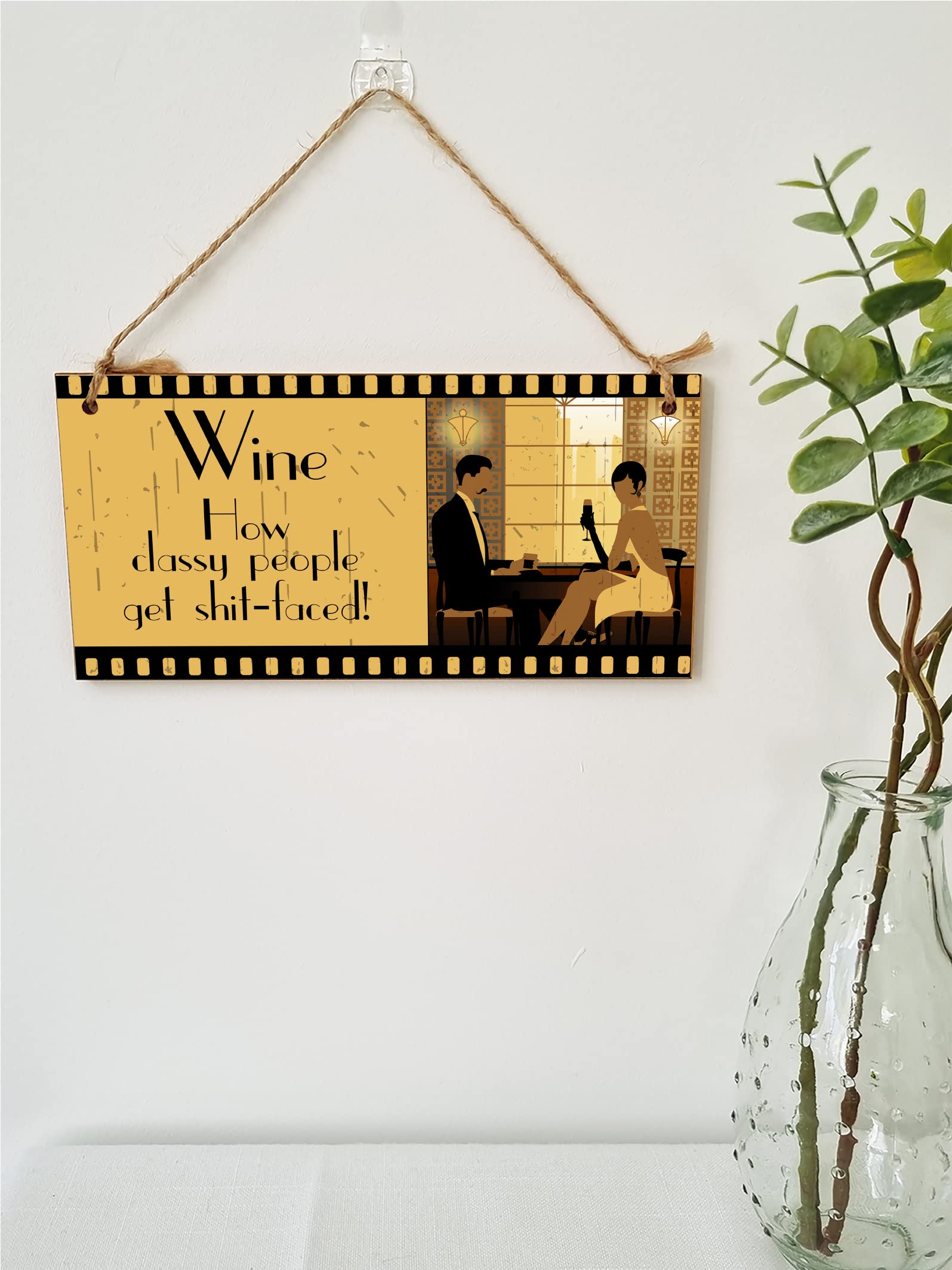 The Plum Penguin Handmade Wooden Hanging Wall Plaque Wine How Classy People Get Drunk Pun Novelty Sign for Home Bar Kitchen