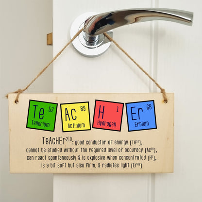 The Plum Penguin Handmade Wooden Hanging Wall Plaque Teacher Symbols Periodic Table Joke Clever End of School Term Gift