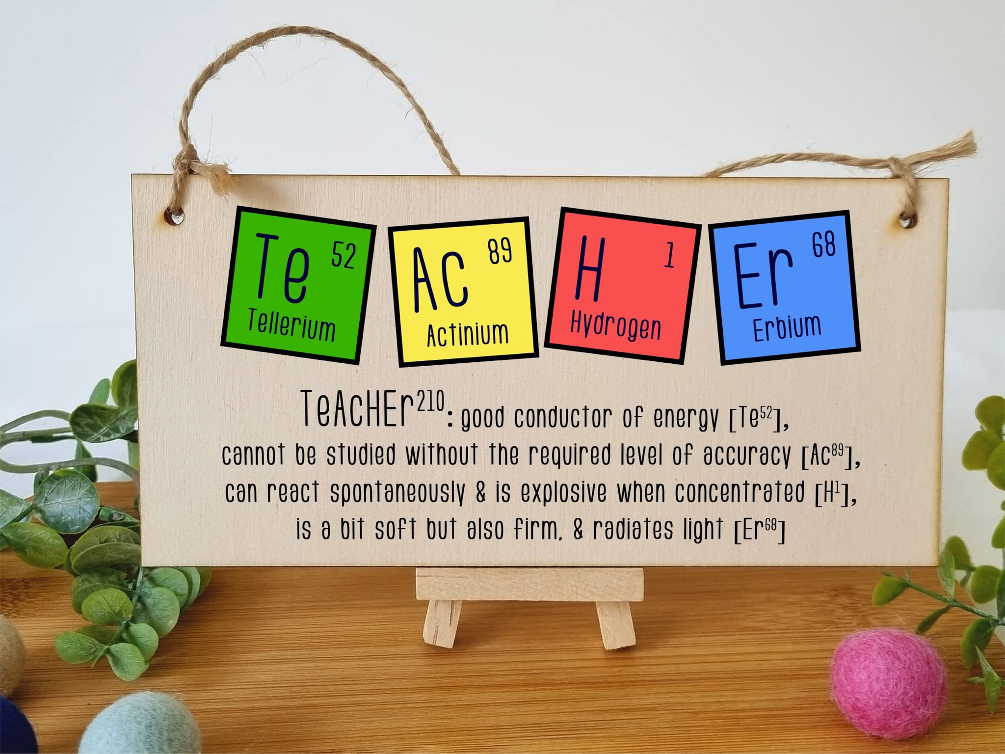 The Plum Penguin Handmade Wooden Hanging Wall Plaque Teacher Symbols Periodic Table Joke Clever End of School Term Gift
