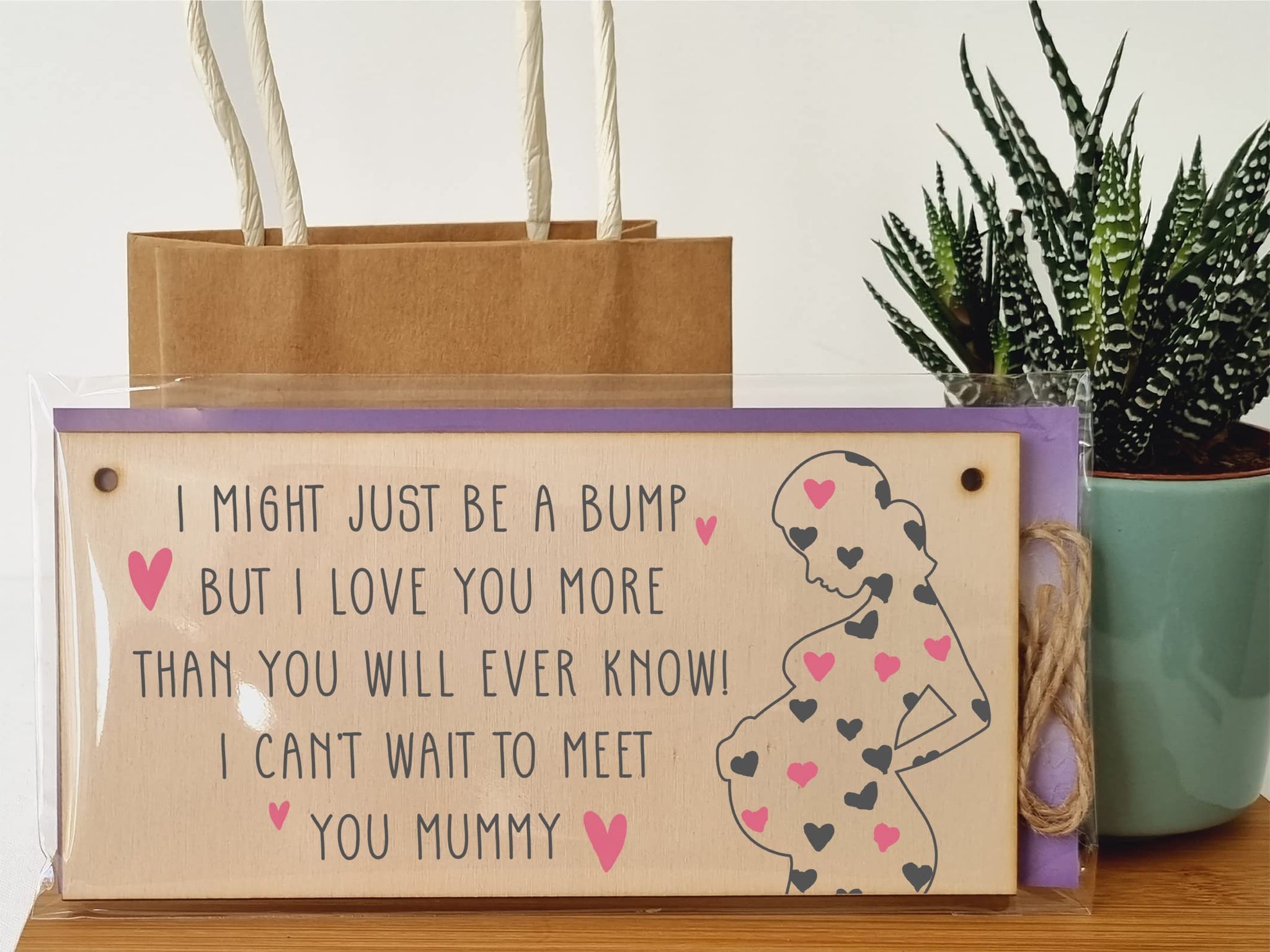 The Plum Penguin Handmade Wooden Hanging Wall Plaque Bump Can't Wait to Meet You Mummy Gift Sign Pregnant 1st Mother's Day