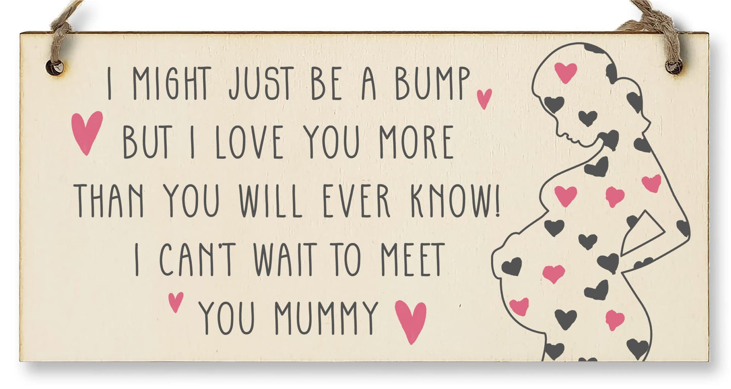 The Plum Penguin Handmade Wooden Hanging Wall Plaque Bump Can't Wait to Meet You Mummy Gift Sign Pregnant 1st Mother's Day
