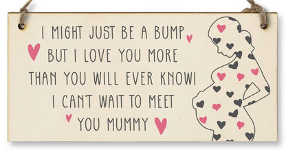 The Plum Penguin Handmade Wooden Hanging Wall Plaque Bump Can't Wait to Meet You Mummy Gift Sign Pregnant 1st Mother's Day