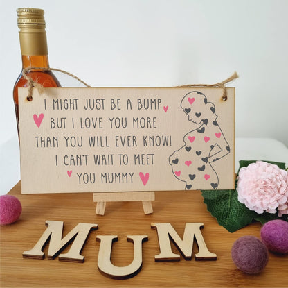 The Plum Penguin Handmade Wooden Hanging Wall Plaque Bump Can't Wait to Meet You Mummy Gift Sign Pregnant 1st Mother's Day