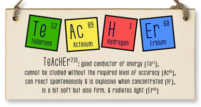 The Plum Penguin Handmade Wooden Hanging Wall Plaque Teacher Symbols Periodic Table Joke Clever End of School Term Gift