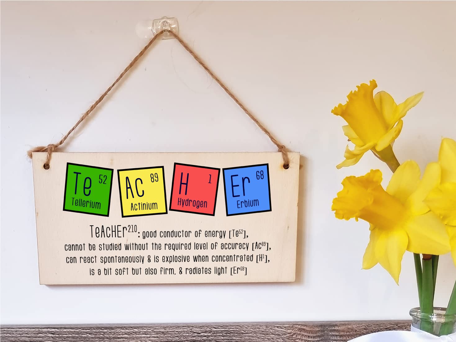 The Plum Penguin Handmade Wooden Hanging Wall Plaque Teacher Symbols Periodic Table Joke Clever End of School Term Gift