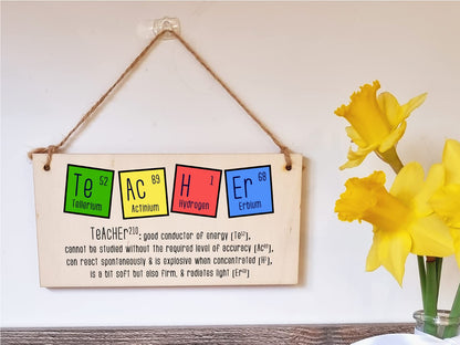 The Plum Penguin Handmade Wooden Hanging Wall Plaque Teacher Symbols Periodic Table Joke Clever End of School Term Gift