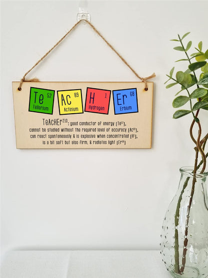 The Plum Penguin Handmade Wooden Hanging Wall Plaque Teacher Symbols Periodic Table Joke Clever End of School Term Gift