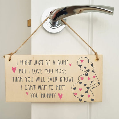 The Plum Penguin Handmade Wooden Hanging Wall Plaque Bump Can't Wait to Meet You Mummy Gift Sign Pregnant 1st Mother's Day