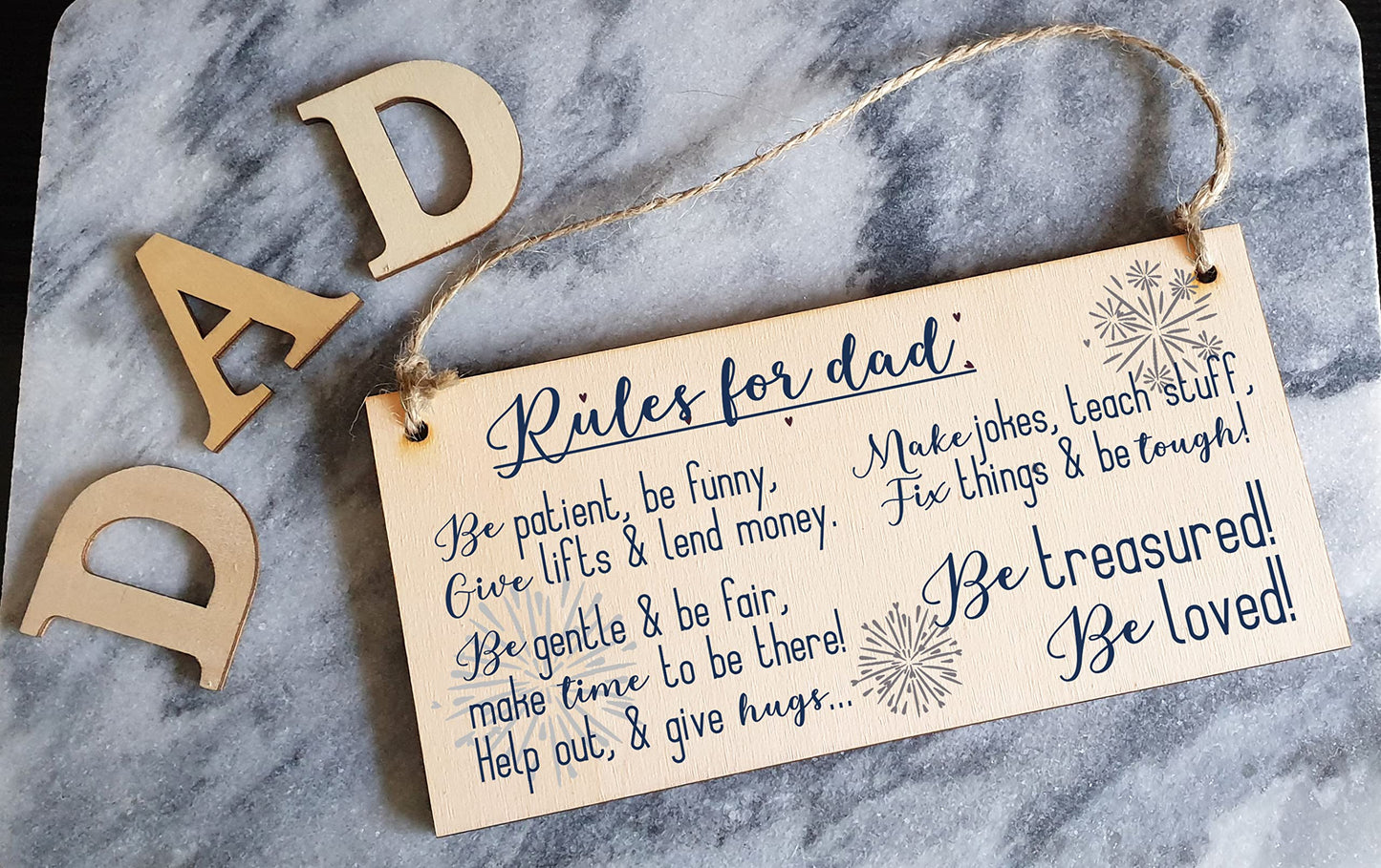 The Plum Penguin Handmade Wooden Hanging Wall Plaque Rules For Dads Be Patient Sentimental Funny Sign
