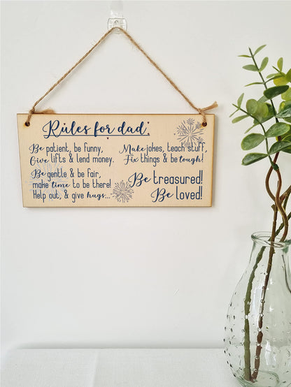 The Plum Penguin Handmade Wooden Hanging Wall Plaque Rules For Dads Be Patient Sentimental Funny Sign