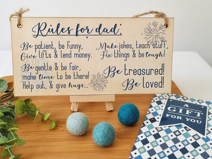 The Plum Penguin Handmade Wooden Hanging Wall Plaque Rules For Dads Be Patient Sentimental Funny Sign