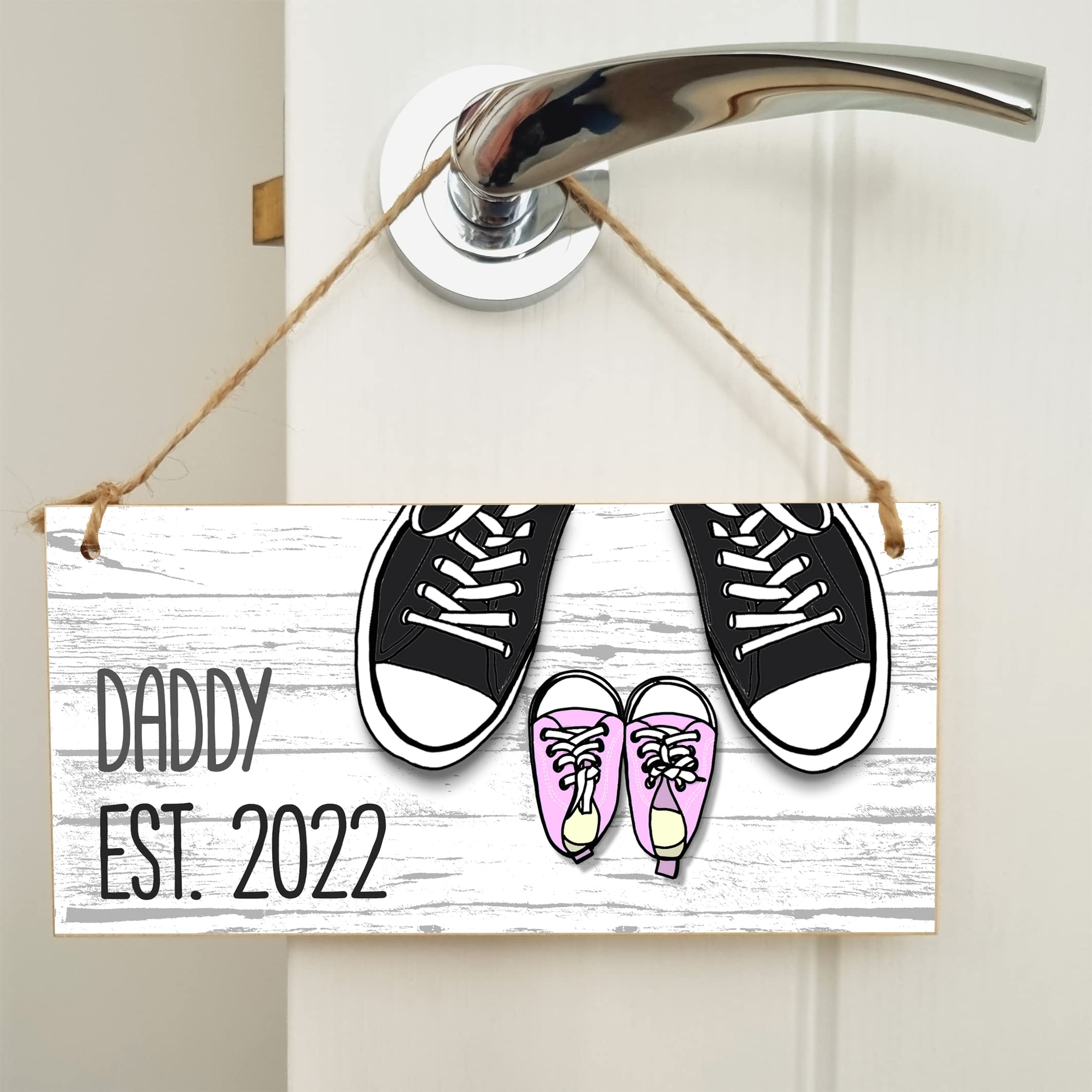 The Plum Penguin Handmade Wooden Hanging Wall Plaque Daddy Est 2022 Novelty Cute Sign New Dad from Baby 1st