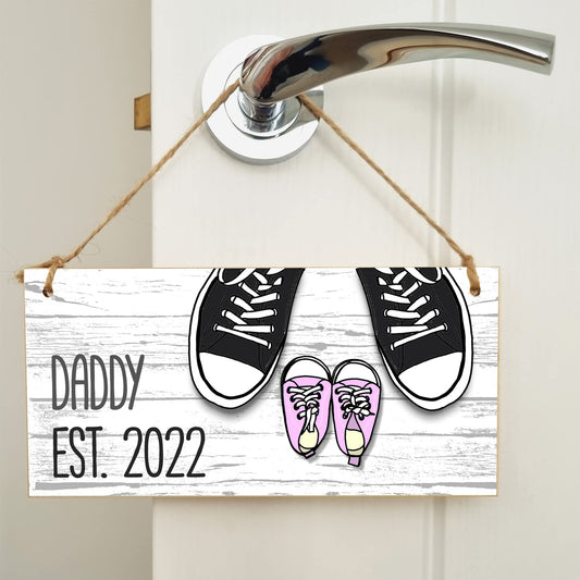 The Plum Penguin Handmade Wooden Hanging Wall Plaque Daddy Est 2022 Novelty Cute Sign New Dad from Baby 1st
