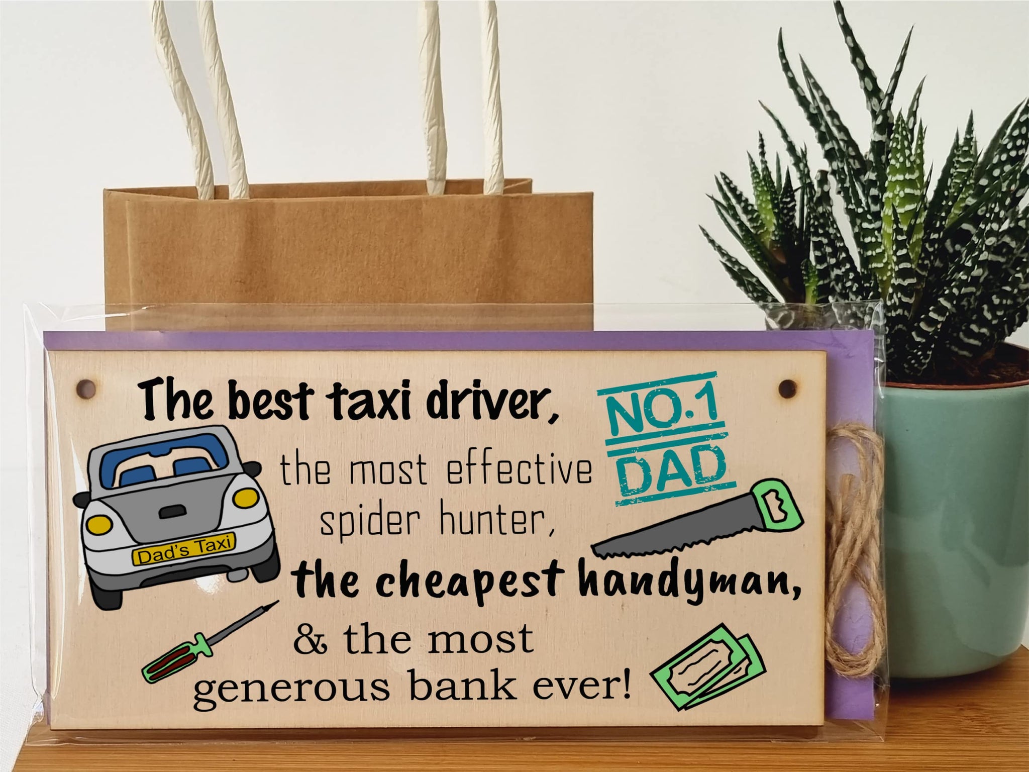 The Plum Penguin Handmade Wooden Hanging Wall Plaque Dad Best Taxi Driver Handyman Generous Bank Novelty Sign