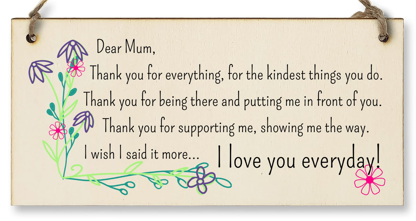 The Plum Penguin Handmade Wooden Hanging Wall Plaque Thank You Mum For Everything Love You Sentimental Gift Sign Mother's Day