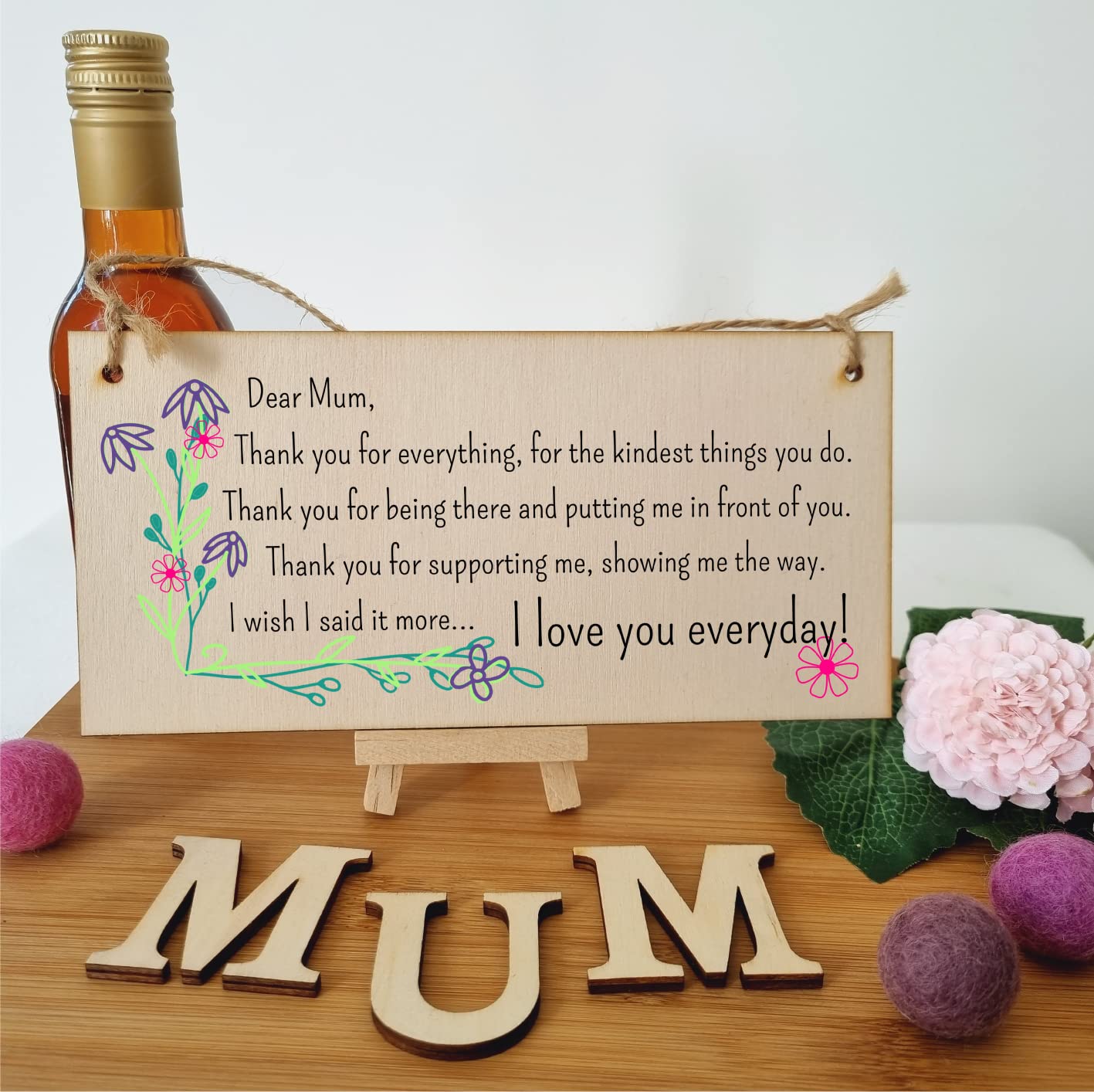 The Plum Penguin Handmade Wooden Hanging Wall Plaque Thank You Mum For Everything Love You Sentimental Gift Sign Mother's Day