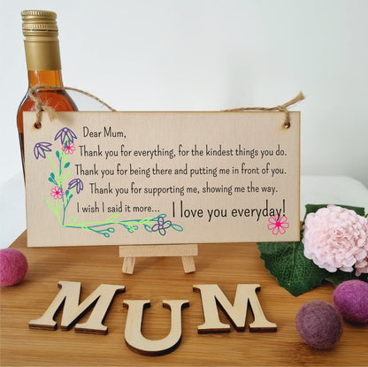 The Plum Penguin Handmade Wooden Hanging Wall Plaque Thank You Mum For Everything Love You Sentimental Gift Sign Mother's Day