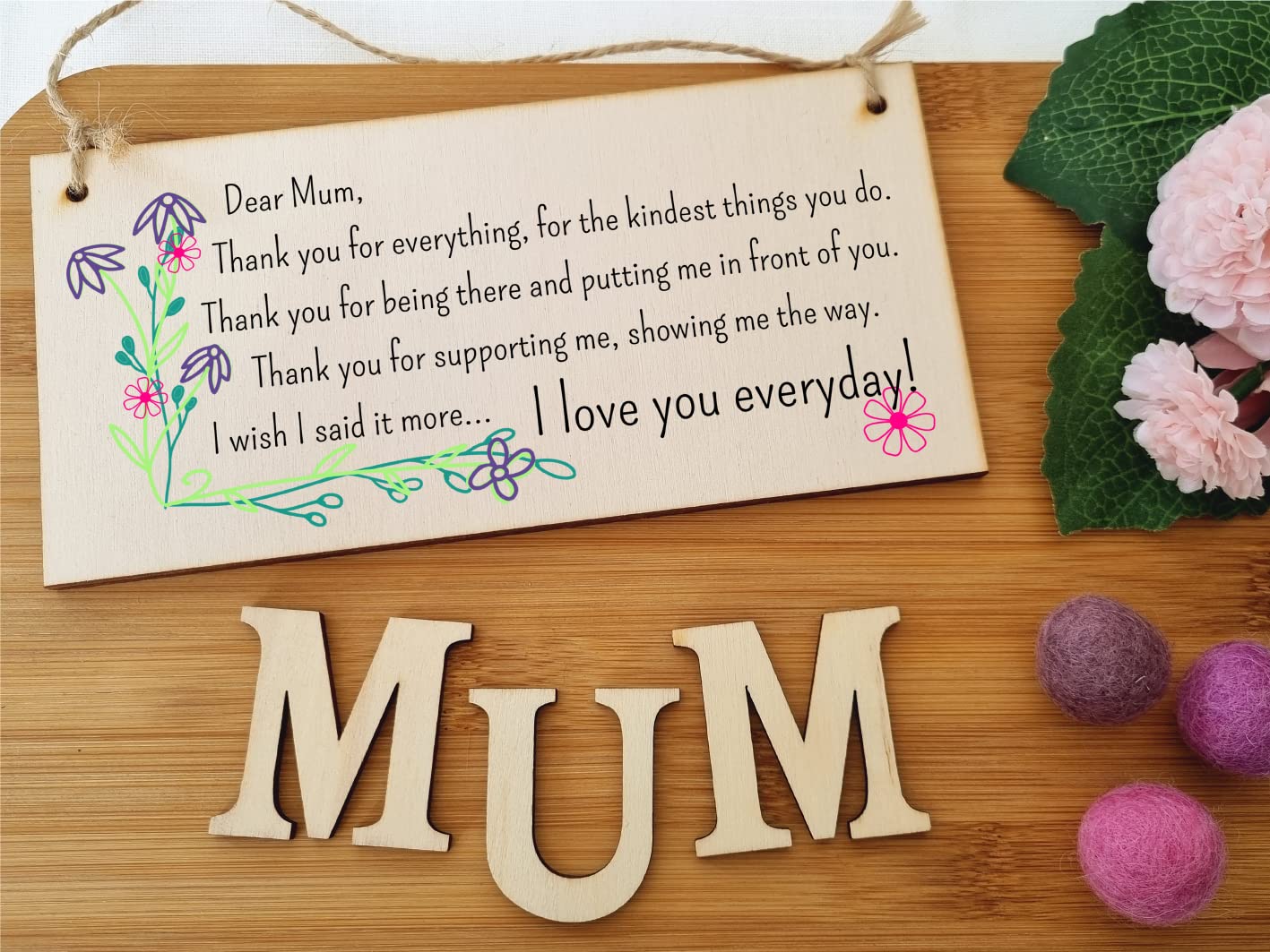 The Plum Penguin Handmade Wooden Hanging Wall Plaque Thank You Mum For Everything Love You Sentimental Gift Sign Mother's Day