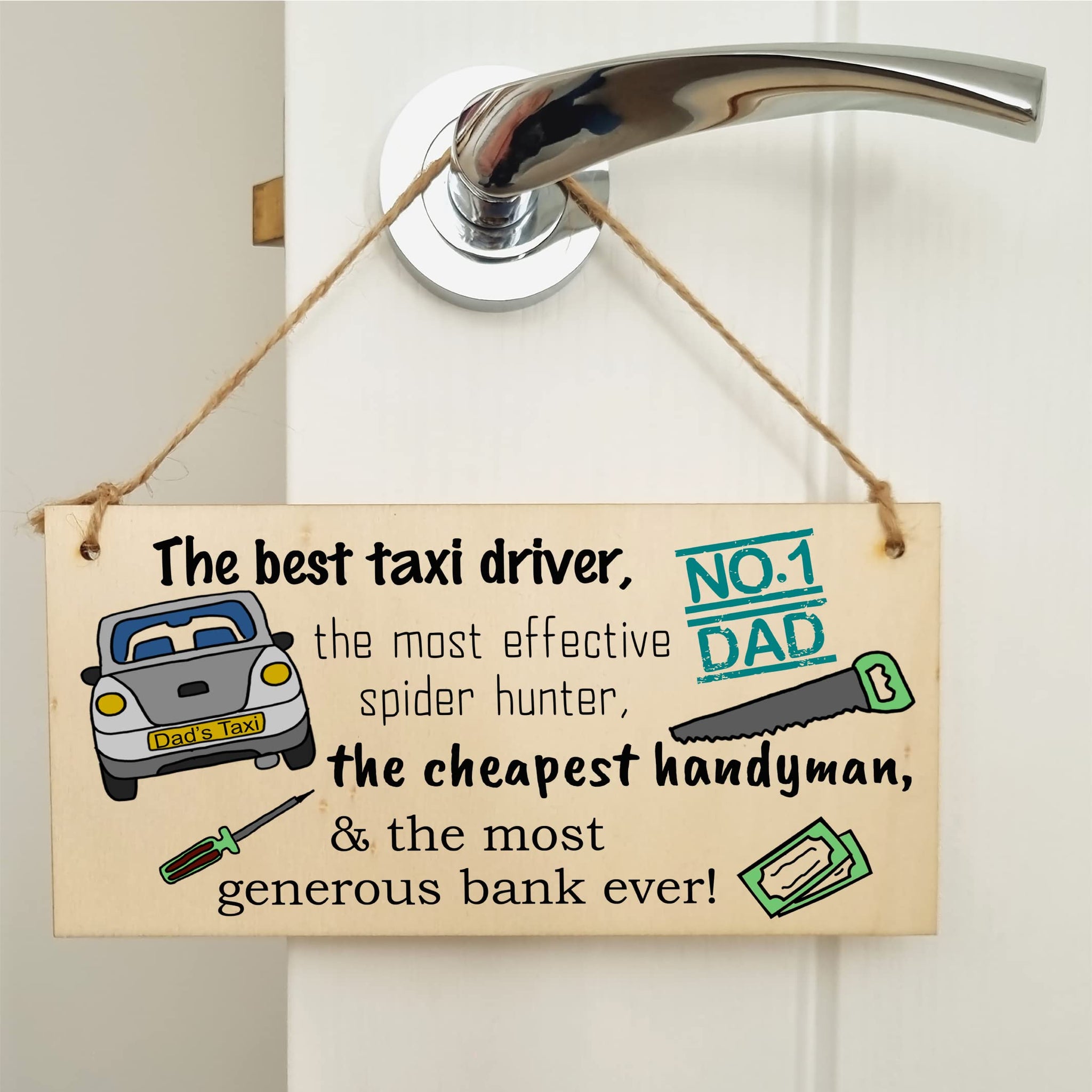 The Plum Penguin Handmade Wooden Hanging Wall Plaque Dad Best Taxi Driver Handyman Generous Bank Novelty Sign