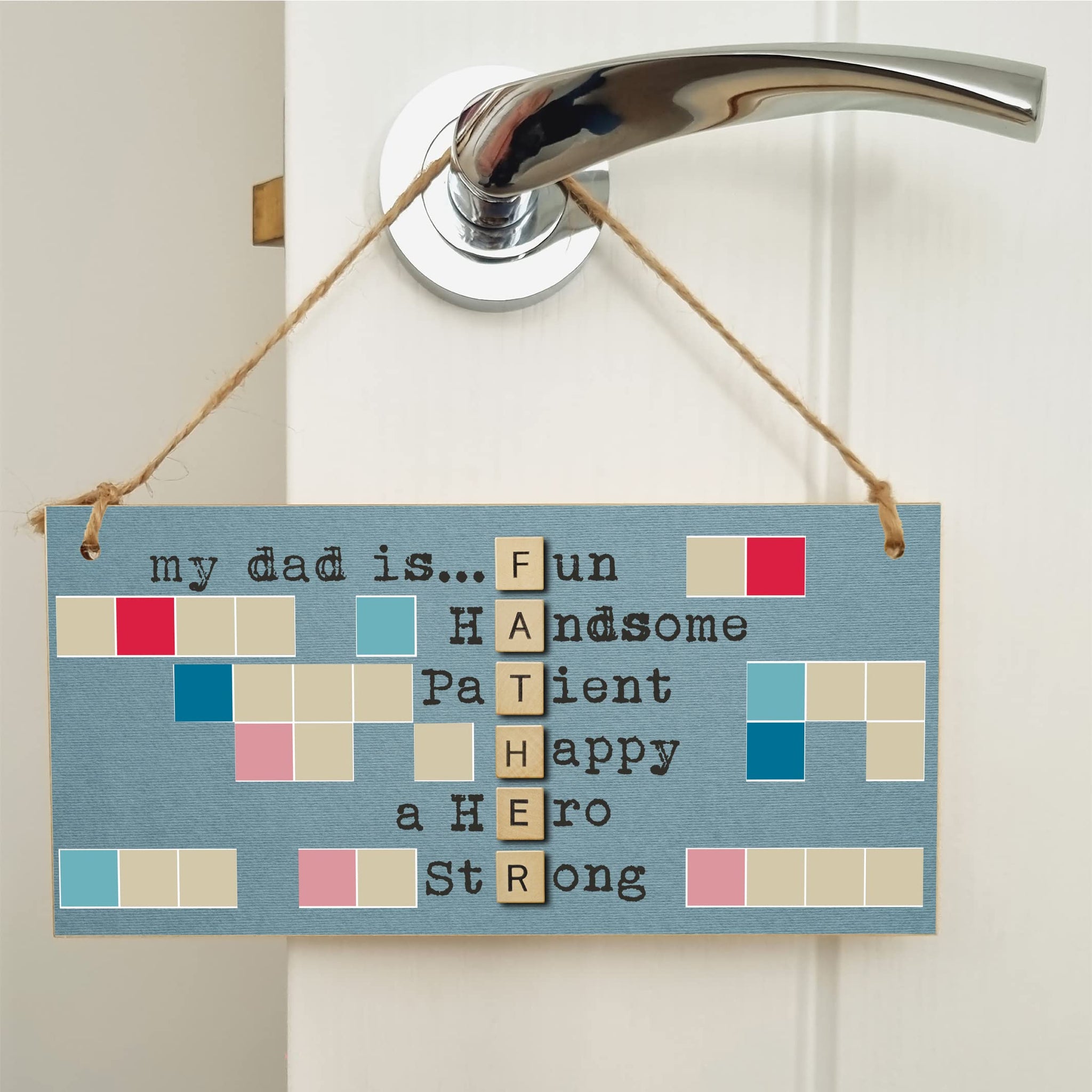 The Plum Penguin Handmade Wooden Hanging Wall Plaque My Dad Is Fun Handsome a Hero Sentimental Novelty Sign