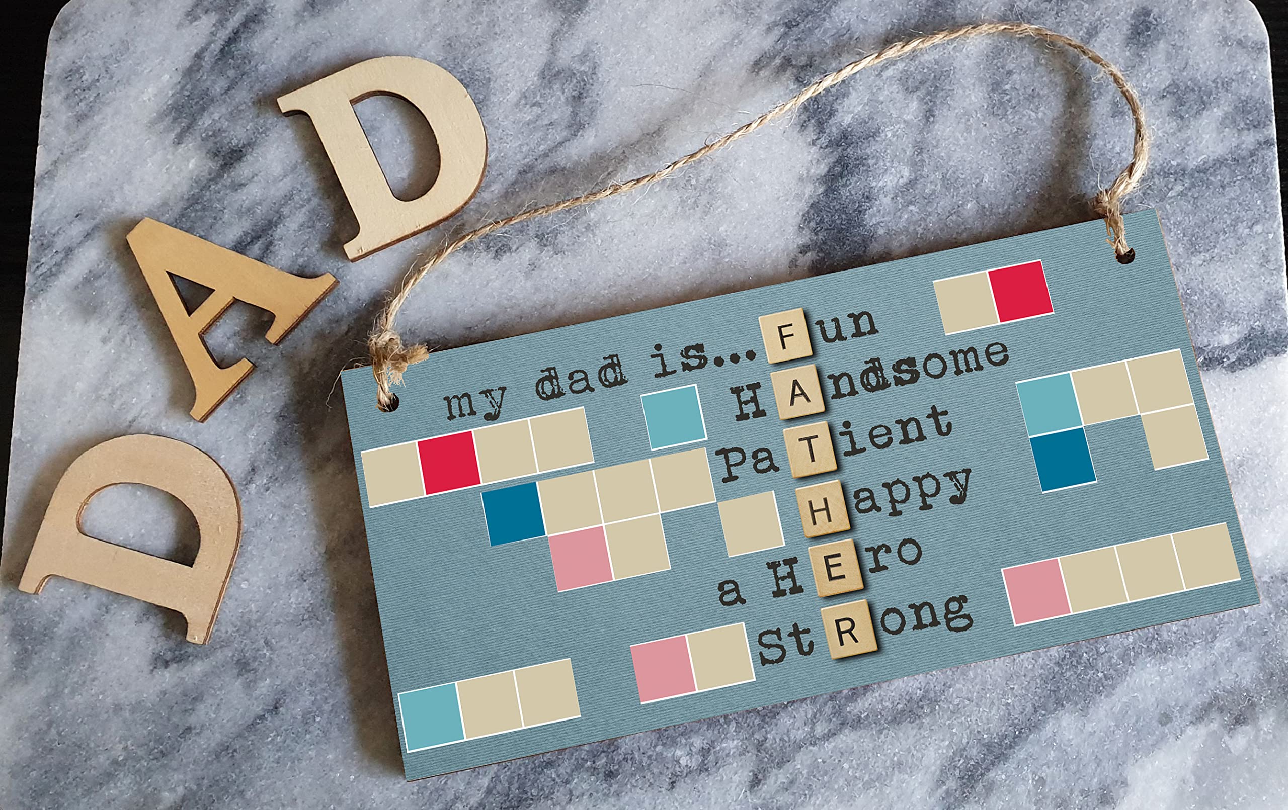 The Plum Penguin Handmade Wooden Hanging Wall Plaque My Dad Is Fun Handsome a Hero Sentimental Novelty Sign