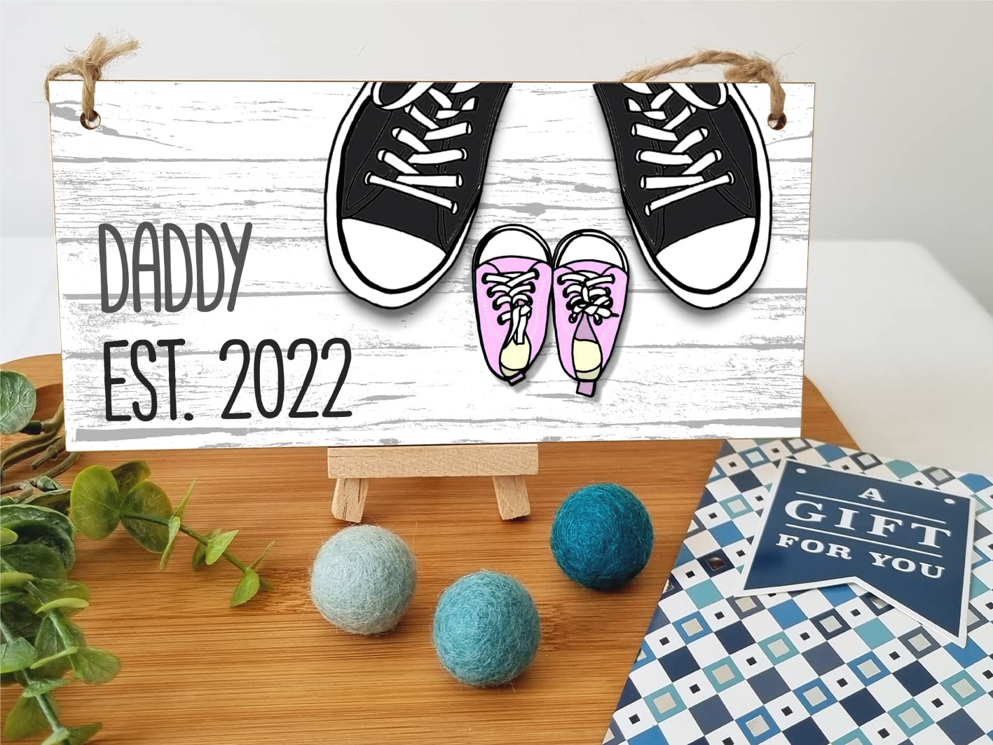 The Plum Penguin Handmade Wooden Hanging Wall Plaque Daddy Est 2022 Novelty Cute Sign New Dad from Baby 1st