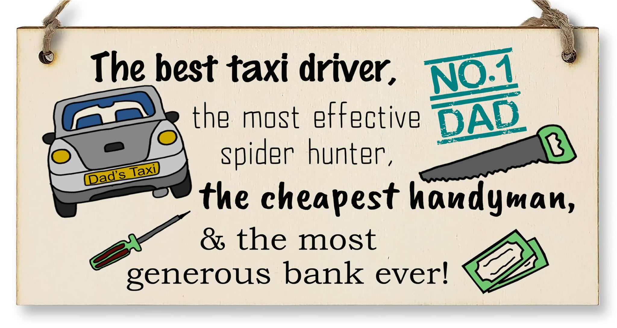 The Plum Penguin Handmade Wooden Hanging Wall Plaque Dad Best Taxi Driver Handyman Generous Bank Novelty Sign