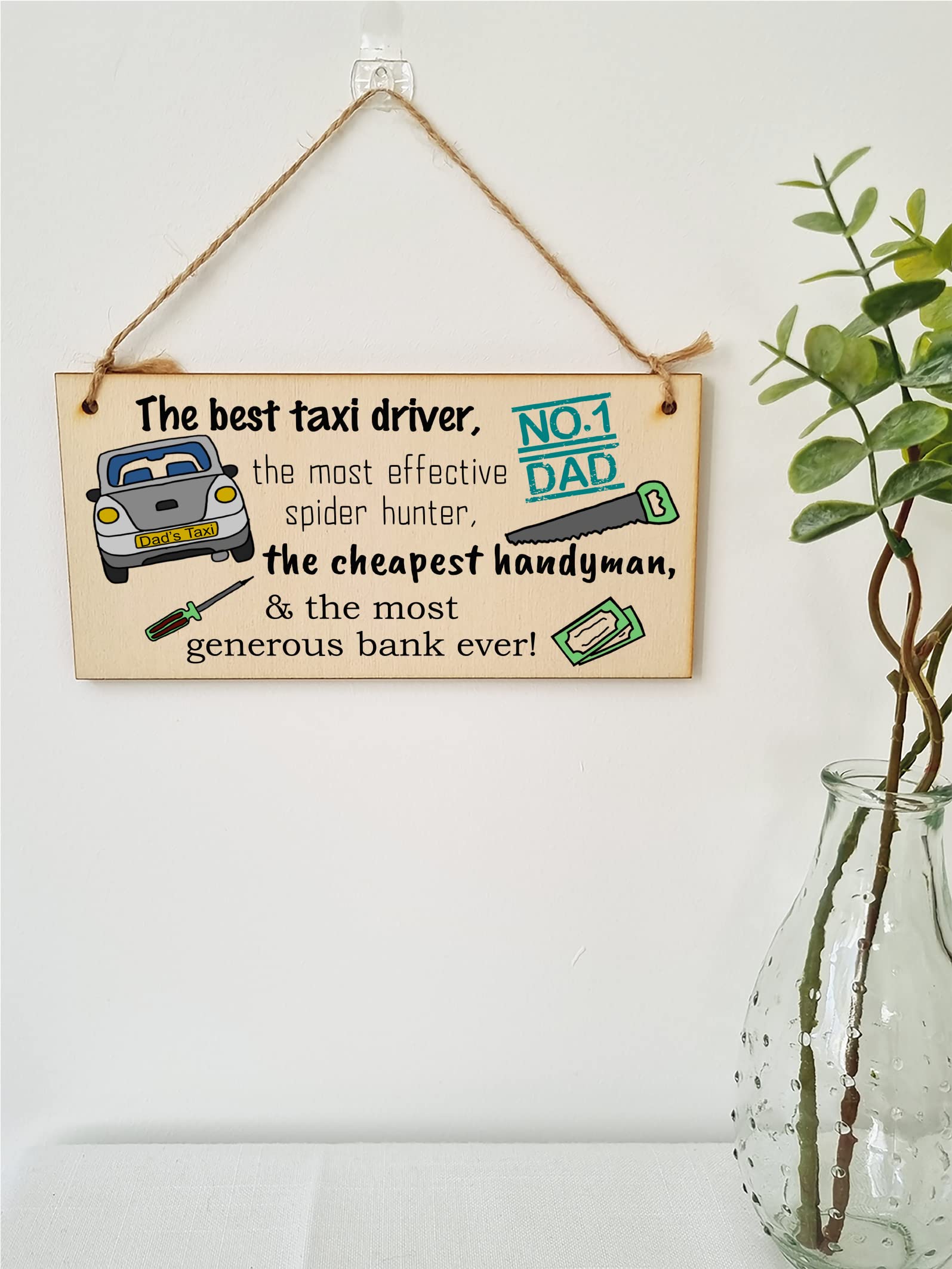 The Plum Penguin Handmade Wooden Hanging Wall Plaque Dad Best Taxi Driver Handyman Generous Bank Novelty Sign
