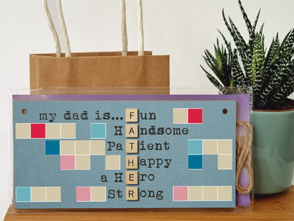 The Plum Penguin Handmade Wooden Hanging Wall Plaque My Dad Is Fun Handsome a Hero Sentimental Novelty Sign