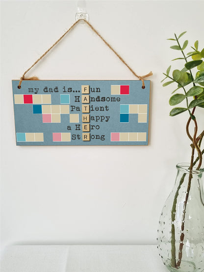 The Plum Penguin Handmade Wooden Hanging Wall Plaque My Dad Is Fun Handsome a Hero Sentimental Novelty Sign