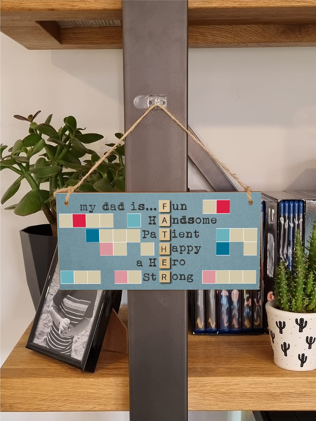 The Plum Penguin Handmade Wooden Hanging Wall Plaque My Dad Is Fun Handsome a Hero Sentimental Novelty Sign