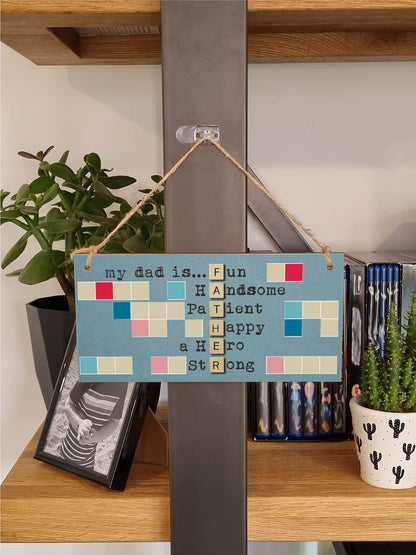 The Plum Penguin Handmade Wooden Hanging Wall Plaque My Dad Is Fun Handsome a Hero Sentimental Novelty Sign