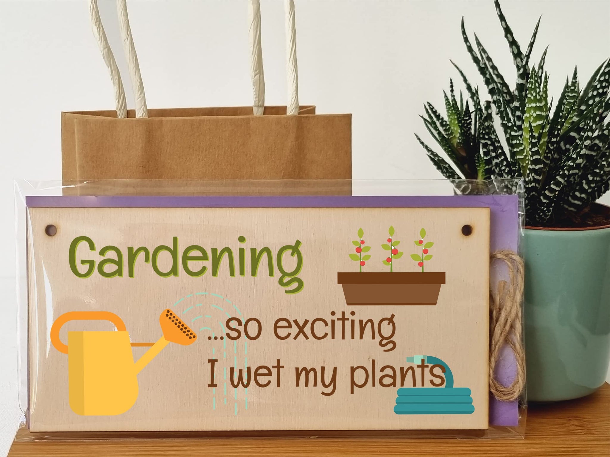 The Plum Penguin Handmade Wooden Hanging Wall Plaque Gardening So Exciting I Wet my Plants Joke Rude Sign for Gardeners