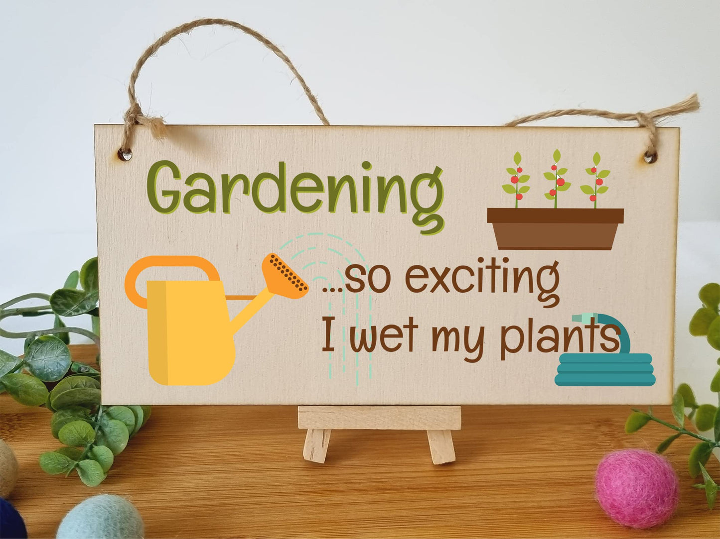 The Plum Penguin Handmade Wooden Hanging Wall Plaque Gardening So Exciting I Wet my Plants Joke Rude Sign for Gardeners