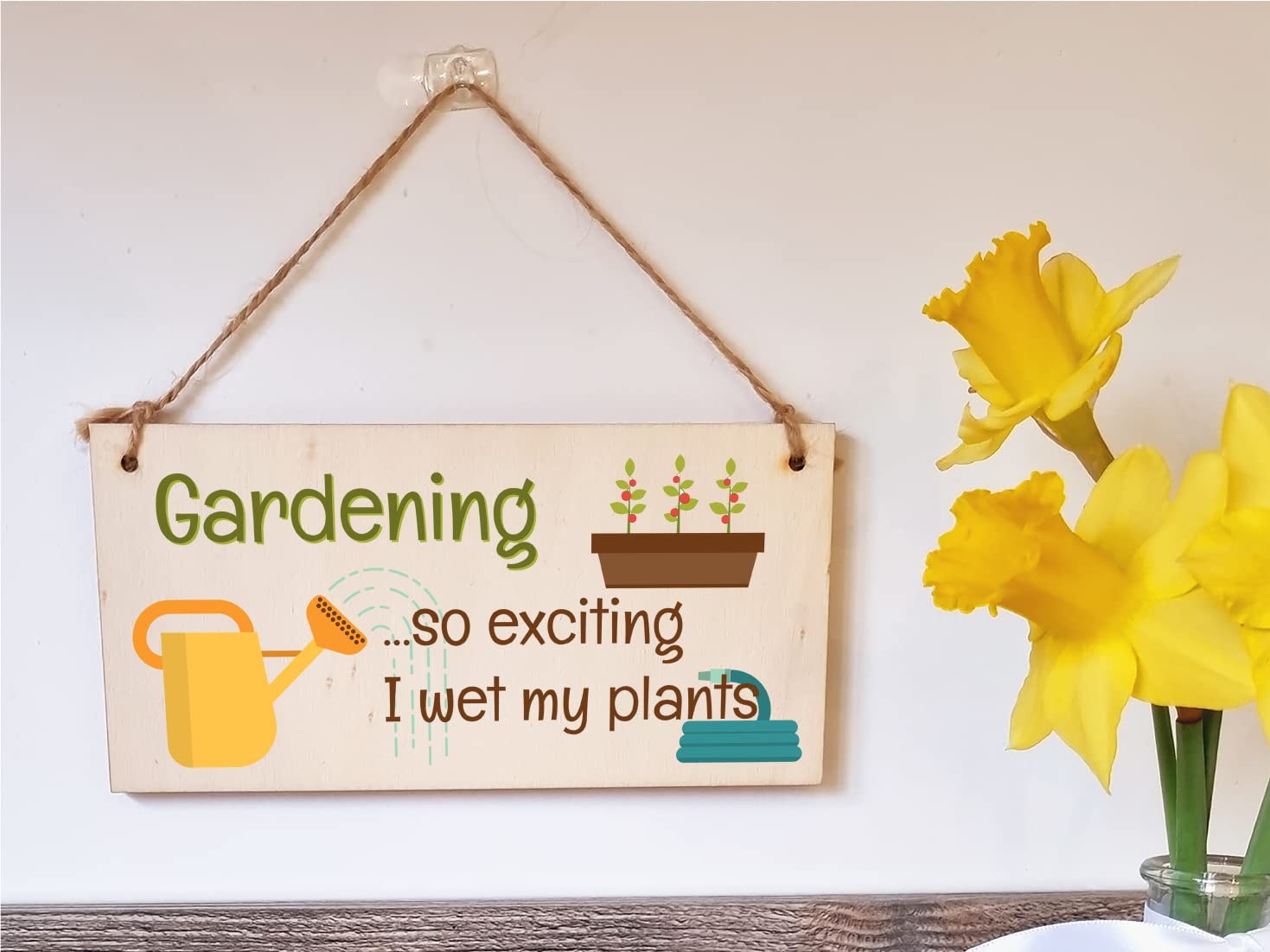 The Plum Penguin Handmade Wooden Hanging Wall Plaque Gardening So Exciting I Wet my Plants Joke Rude Sign for Gardeners