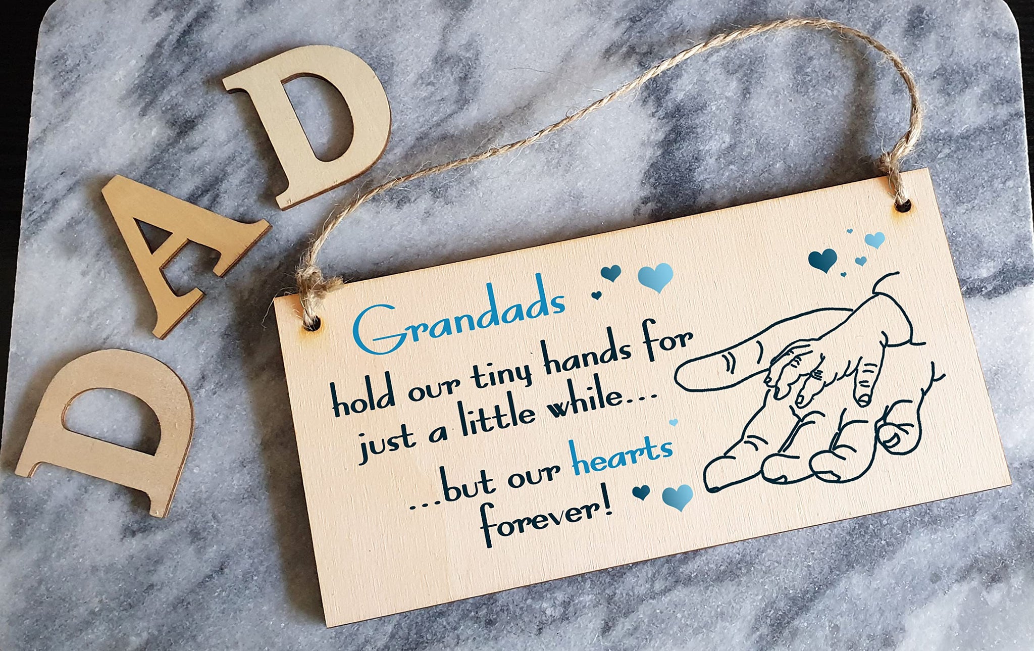 The Plum Penguin Handmade Wooden Hanging Wall Plaque Grandads Hold Little Hands Hearts Forever Sentimental Gift Father's Day