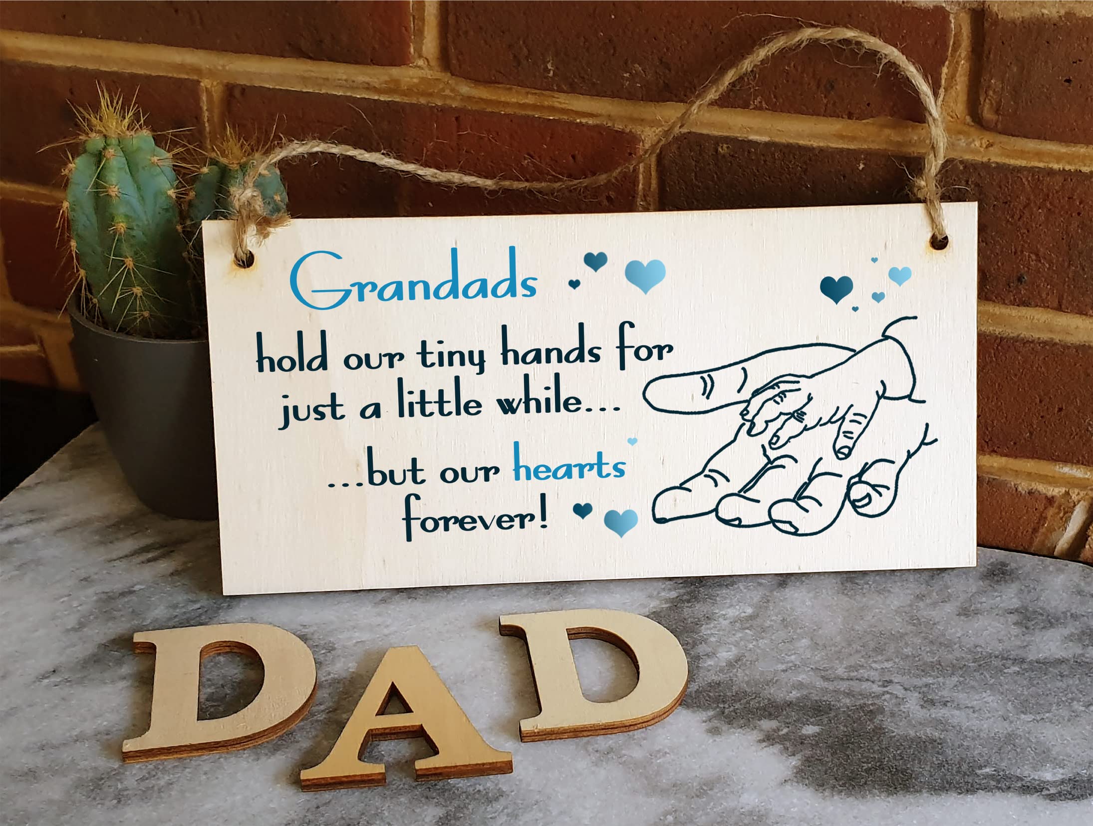 The Plum Penguin Handmade Wooden Hanging Wall Plaque Grandads Hold Little Hands Hearts Forever Sentimental Gift Father's Day